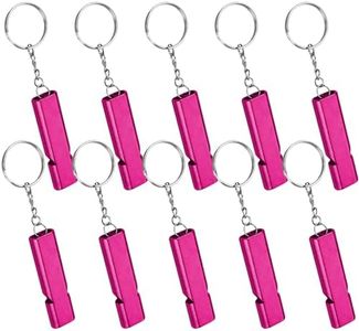 10PCS Survival Emergency Whistles with Keychains, Aluminum Metal Safety Whistles, Double Tube High-Frequency Loud Whistles for Outdoor Adventure, Camping, Hiking, Hunting, and Fishing (Dark Pink)