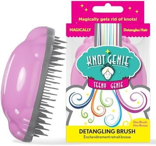 Knot Genie Teeny Detangling Hair Brush for Kids (Pink Relief) | Perfect Detangling Brush for Curly Hair, Gently Separate Tangles, Leaves Hair Smooth and Shiny | The Pain Free Knot Detangler