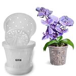 4 Packs Clear Orchid Pots for Repotting, Clear Orchid Pot with Holes and Saucers, Breathable Slotted Orchid Planters, Plastic Flower Plant Pots Indoor and Outdoor (6.8 inch)