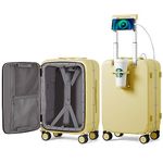 Mixi Carry On Luggage PC Hardside Rolling Suitcase with Spinner Wheel TSA Lock with Cup Phone Holder USB Charging Port, Lark Yellow, 20-inch