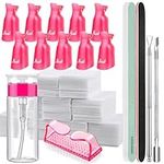 FANDAMEI Gel Nail Polish Remover Tool Kit - Gel Nail Remover Clips with Pump Bottle Dispenser & 500pcs Lint Free Nail Wipes, Acrylic Nail Remover Kit with Cuticle Pusher Nail Clips Removing Gel Polish