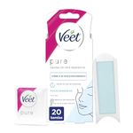 Veet Pure Cold Wax Strips for Facial Hair Removal Suitable for Upper Lips (Bigotte), Hypoallergenic Wax Formula for Sensitive Skin, 20 Strips