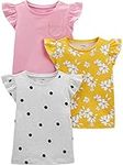 Simple Joys by Carter's Toddler Girls' Short-Sleeve Shirts and Tops, Pack of 3, Pink, Floral/Dots, 3T