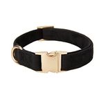 YUDOTE Soft Cotton Dog Collar with Metal Buckle Adjustable Heavy Duty Comfy Corduroy Collars for Small Medium Large Dogs,Black,Medium