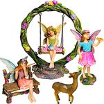 Mood Lab Fairy Garden Kit - Swing Set of 6 pcs Miniature Figurines & Accessories - Hand Painted for Outdoor or House Decor