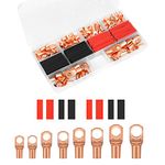 SAVITA 120pcs Copper Wire Terminal Connectors Kit, 4/6/8/10/12AWG Including 60pcs Heavy Duty Wire Lugs and 60pcs Heat Shrink Tubing Battery Cable Ends for Electrical Wire Crimping