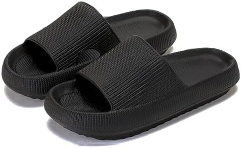 rosyclo Cloud Slippers for Women and Men, Massage Pillow Shower Bathroom Non-Slip Open Toe Super Soft Comfy Thick Sole Home House Cloud Cushion Slide Sandals for Indoor Outdoor Shoes,Black