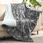 Bearhug Heated Blanket Throw Size 50" x 60" Single Controller, Faux Fur & Sherpa Electric Blanket, 4 Heating Levels & 4H Auto Off, Over-Heat Protect, ETL Certification, Machine Washable-Marble Grey