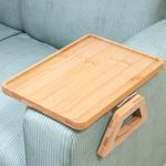Danfoxer Couch Arm Tray,Bamboo Couch Tray,Folding Sofa Tray,Anti-Slip Sofa Armrest Tray,Couch Arm Table-Clip-On Couch Desk for Drinks, Snacks,Phone,Remote Control(Natural)