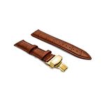 EWatchAccessories 24mm Light Brown Deployment Buckle Watch Band Strap Yellow Clasp Buckle