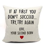 Mancheng-zi Love Your Second Child Mom or Dad Throw Pillow Case, Best Dad or Mom Gift, Funny Birthday Present for Mom or Dad from Daughter, Son, 18 x 18 Inch Linen Cushion Cover for Sofa Couch Bed