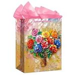 FLYAB Mothers Day Gift Bag with Handle 11.5" Colorful Flowers Gift Bag with Tissue Paper Rose Gift Bag for Mom Mother's Day Anniversary Birthday Gifts Wrapping Bag for Women Mom Grandma Aunt