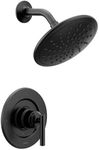 Moen Gibson Matte Black Pressure Balancing Modern Shower Trim with Wide Eco-Performance Rain Shower Head and Shower Lever Handle (Posi-Temp Valve Required), T3002EPBL