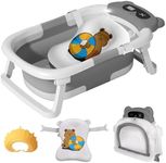 Baby Bath tub,Foldable Baby Bathtub,Collapsible Baby Bathtub for Newborn toToddler,Collapsible Baby Bathtub with Real-time Temp Monitor+Floating Cushion,Baby Bath Tub Set Applicable 0-36 Mont (Grey)