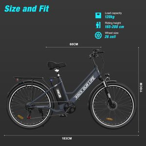 RCB 26" Electric City Bike – 250W Motor, 7-Speed, 35-50km Range, Black