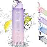 CodiCile 1L Water Bottle, Sports Water Bottle with Straw and Time Markings,Motivational Leakproof 1 litre Water Bottle with BPA Free Lid for Sports Gym Office Running (Gradient Purple)