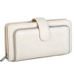 UTO Purses for Women RFID Blocking Ladies Wallet 15 Card Holders Snap Closure PU Leather White