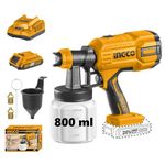 INGCO Paint Spray Machine, Cordless Paint Spray Gun, 800mL, Spray Gun for Painting with Battery and Charger, For Color Wall , Fencing