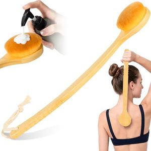 Groomage Bamboo Body Lotion Applicator for Back, 16" Extra-Long Ergonomic Curved Handle Back Lotion Applicator Brush, Body Lotion Sunscreen Applicator Back Tanning for Women Men