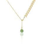 LOOYUUPEE Natural Hetian Jade & Pearls Necklaces for Women, Wheat-ear Green Jade & White Pearl Charm Pendant Adjustable Choker Chain, Good Luck Gift for Friends (925 Sterling Silver with Gold Plated)