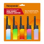 Navpeak Mini Candle Lighter Colorful Set Multipurpose Utility Lighters with Extended Wand Handy Gas Refillable for Kitchen Fireplace Pilot Light BBQ Grill Stove 5 Pack (Butane Included)