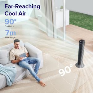 Levoit 36" Silent Bladeless Tower Fan – 23dB, 12H Timer, 90° Oscillation, Dark Gray