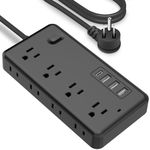 Power Strip Surge Protector with 8 Outlets & 3 USB Ports & 1 USB-C Port (5V/3A), 1700 Joules, Angled Flat Plug, Spaced Outlets & ETL Listed Power Outlet for Home Office - Black