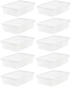 IRIS USA 10-Pack Storage Bins with Lids, 28 Quart, Shoe Boxes Clear Stackable Containers Organize Shoes Closet Shelves, Classroom Organization Teacher Tools, Game Storage - BPA-Free Plastic