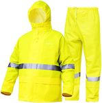 HANMENGXUAN Rain Suits for Men Waterproof Work Heavy Duty Rain Suit Rain coats Rain Gear Jacket and Pants Rainwear, Fluorescent, X-Large