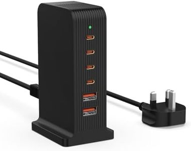LEENFAER USB Charger 6 Port 55W Multi USB Tower Charging Station for iPhone 15/15 Pro/15 Pro Max/iPhone 14/14 Pro/14 Pro Max/13 Pro/13 Pro Max/Android/Samsung/iPad,etc (35W Black)