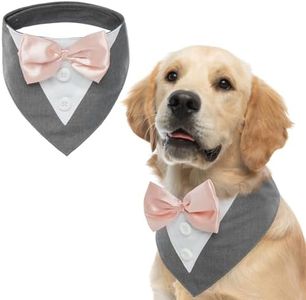 FUAMEY Dog Tuxedo,Formal Dog Wedding Bandana Dog Collar with Bow Tie Dog Birthday Costume Adjustable Pet Party Tux Dog Wedding Attire,Dog Valentines Outfit Cosplay for Small Medium Large Pets Grey XL