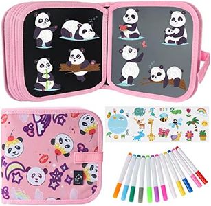 Qrytoi Erasable Book Doodle Set for Kids,Magic Drawing Book for Kids,Reusable Drawing Book 12 Watercolor Pens 14 Page Drawing,Road Trip Car Game Writing Painting Set for Boys and Girls (Panda)