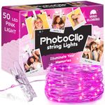 Mind-Glowing Pink Photo Clip String Lights - Fairy Light with Clips for Pictures - Pink Room Decor for Teen Girls - Dorm Room Essentials for Girls - Cute Stuff for Teen Girls (50 LED, 16.4 ft)