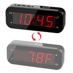 2 in 1 Alarm Clock & Indoor Thermometer, Alarm Clock, Temperature Display, 12/24Hr, °C / °F, Adjustable Brightness, Auto Night-Mode, Snooze, Battery Operated, Travel Clock, Alarm Clock for Bedroom