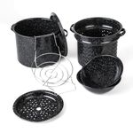 Granite Ware 3 -in-1 Stock Pot - Enameled Steel Pot Ideal for Pasta, Tamales & Canning - Speckled Black Multi Use Pot Set (8 Quarts)