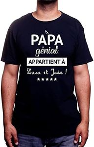 Tshirt Papa Homme personnalisé - Ce Papa génial Appartient à Nom(s) de(s) l'enfant(s) - Cadeau Anniversaire ou fête des pères