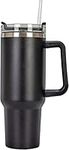 40oz/1200ml Insulated Travel Mug Tumbler with Handle Double Wall Vacuum Sealed Stainless Steel Cup with Straw and Lid Coffee Beer Mug for Hot Iced Drink (Black)