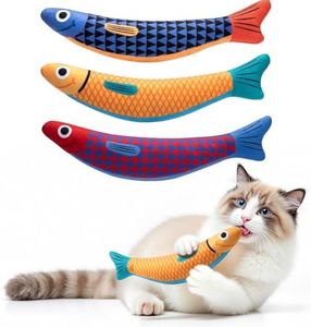 PetBusy Interactive Cat Toys with【5000mg Premium A+ Catnip】【Baby Grade】 Soft Chew Kicker Cat Toys for Indoor Cats & Kittens, Crinkle &Rattle Fish Sound Toy, Drives Bored Cats Crazy with Fun,3 Pack