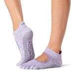 ToeSox Full Toe Bellarina Grip Socks – 5-Toe Design, Non-Slip Socks, Natural Toe Movement, Pilates Socks, Yoga Socks, Toe Socks for Dance, Barre & Ballet, Heather Purple, Medium