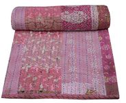 Yuvancrafts Indian Handmade Patchwork Kantha Quilt Traditional Vintage Quilt Queen Size Cotton Kantha Throw Blanket Bedspread