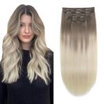 XDhair Clip in Hair Extensions Ombre Ash Brown Highlighted with Blonde 20Inch 120g 6pcs Clip in Hair Extensions Natural Silky Remy Human Hair #8/60 20inch