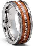 Metal Masters Co. Mens Deer Antler Whiskey Barrel Tungsten Carbide Ring Hammered Wedding Band 8MM