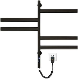 Towel Rail Radiator, 675x450 mm Heated Towel Rail Radiator Ladder, 180° Rotatable Towel Warmer Rail, Electric Heated Towel Rail, 120W Wall Mounted Rail with Thermostat and LED Indicator (Black)