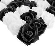 Bright Creations 100 Pack Black and White Artificial Flowers, Bulk Stemless Fake Foam Roses for Decoration DIY Crafts, Bouquets (3") - Black and White Artificial Roses - Stemless Flowers for Crafts