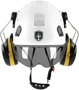 GREEN DEVIL Schutzhelm Arbeitshelm mit klarem Visier und Gehörschutz Ohrenschützer Einstellbarer ABS Sicherheitshelm Belüfteter Bauhelm mit EN 397 Industriehelm (Smoke Visor Weiß)