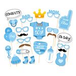 Baby Shower Decoration, 25 Pieces of Birthday Party Props, Boy Baby Party Photo Booth Photo Props, Suitable for Newborn Baby Birthday Party Selfie Props