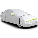 Favoto Sedan Car Cover Waterproof Breathable, Outdoor Full Car Cover Sun Rain Dust Snow All Weather Protection with Right Size Zipper, Universal Fit Sedan (177-194 Inches) Silver Car Covers