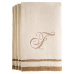 Monogrammed Fingertip Towels, 11 x 18 Inches - Set of 4- Decorative Golden Brown Embroidered Towel - Extra Absorbent 100% Cotton- Personalized Gift- for Bathroom/Kitchen- Initial F (Ivory)