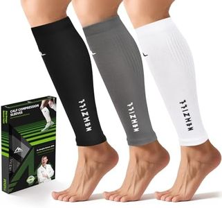 NEWZILL Calf Compression Sleeve for Men & Women | Footless Compression Socks for Shin Splint Relief, Varicose Veins | Leg Sleeve for Running, Travel, Nursing, Fitness (Black/White/Grey 3Pairs L/XL)