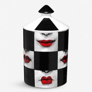 AlphaDesignLuxe Home Decor Candle Holder Ceramic Candle Jar Aromatherapy Candles Decor Luxurious Design Large 12 oz (Red Lips Black Squares)